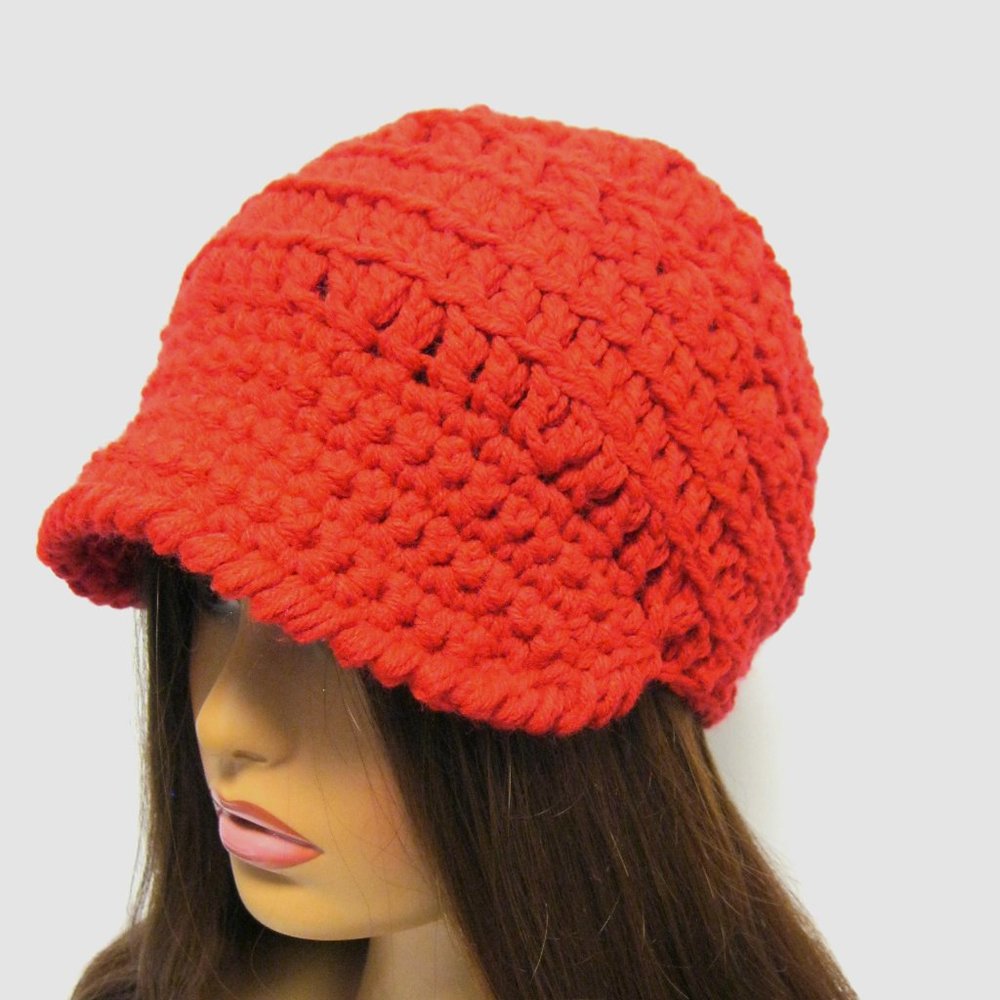 RESERVED for rahsheda41 Handmade Women's crochet Brimmed Newsboy Hat Red